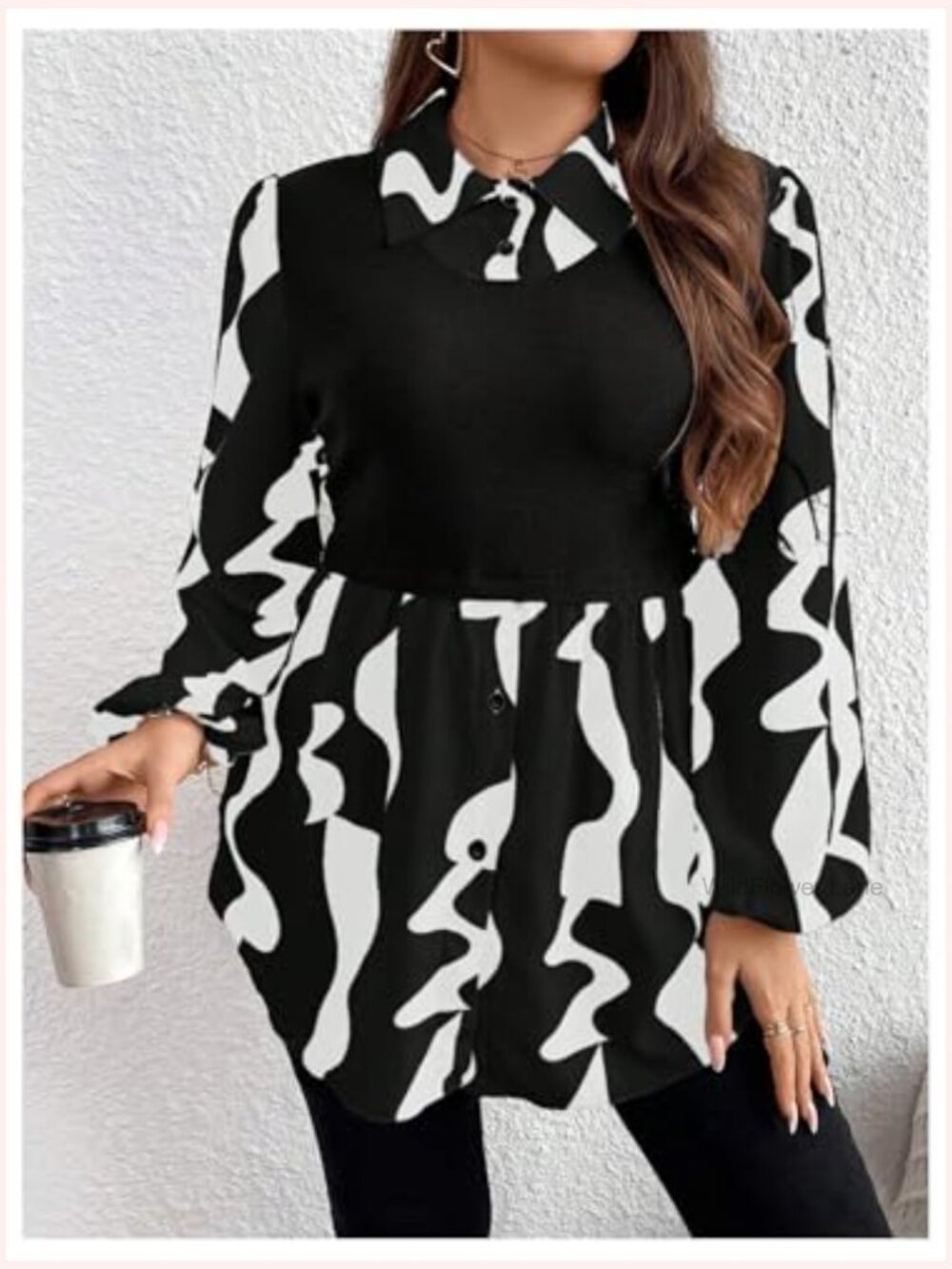 Plus Size Bishop Long Sleeve Button Down Blouse Asymmetrical Hem Floral - Picture 5 of 6
